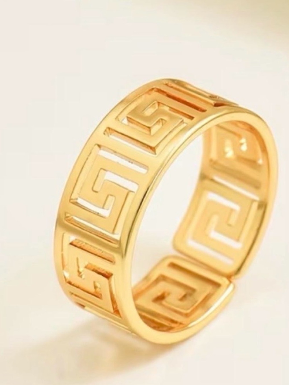 Versace-Inspired Adjustable Gold Greek
Key Gold Ring
